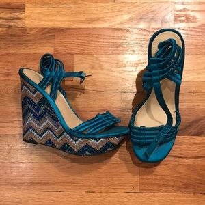 Enzo Angiolini beautiful Teal wedges Sz 8.5-9